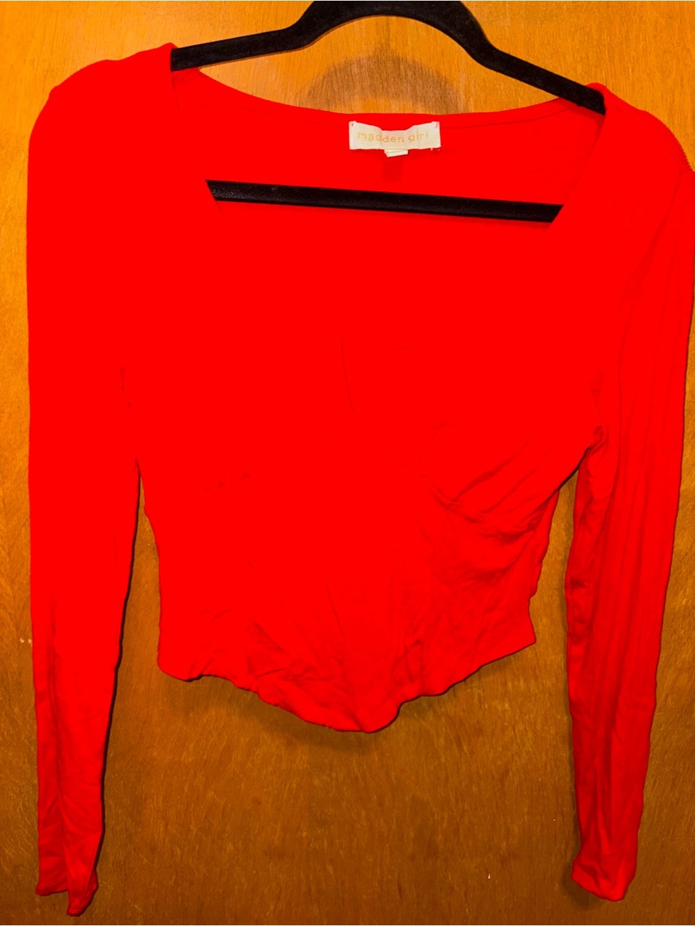 Madden Girl Bright Red Long Sleeve Scoop Neck Top